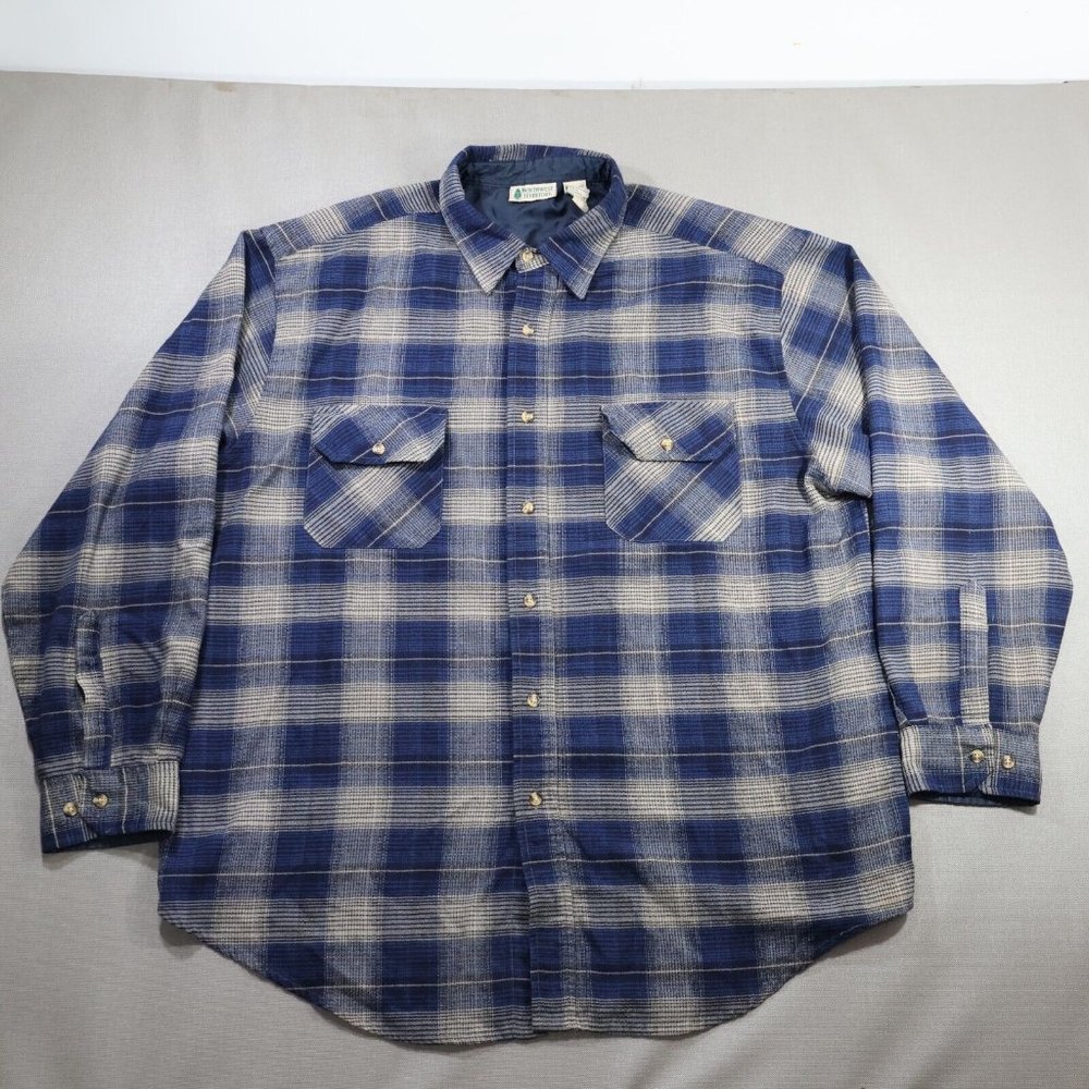 Vtg Flannel Northwest Territory Shirt Shacket Size XL Men Acrylic Plaid Blue